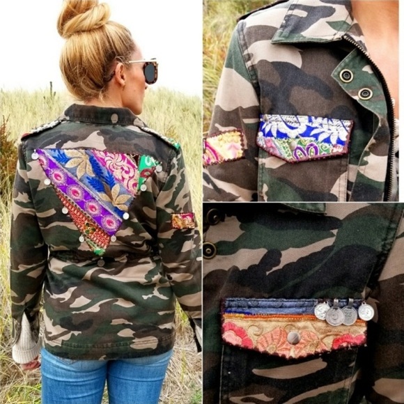 Anthropologie Jackets & Blazers - Anthropologie Beautiful Stories Embroidered Camo Utility Jacket M Mixed Media